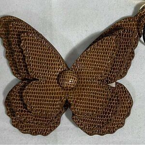 NWT Brahmin Brown Tobacco Lizard Butterfly Leather Shoulder Bag Purse Fob Charm